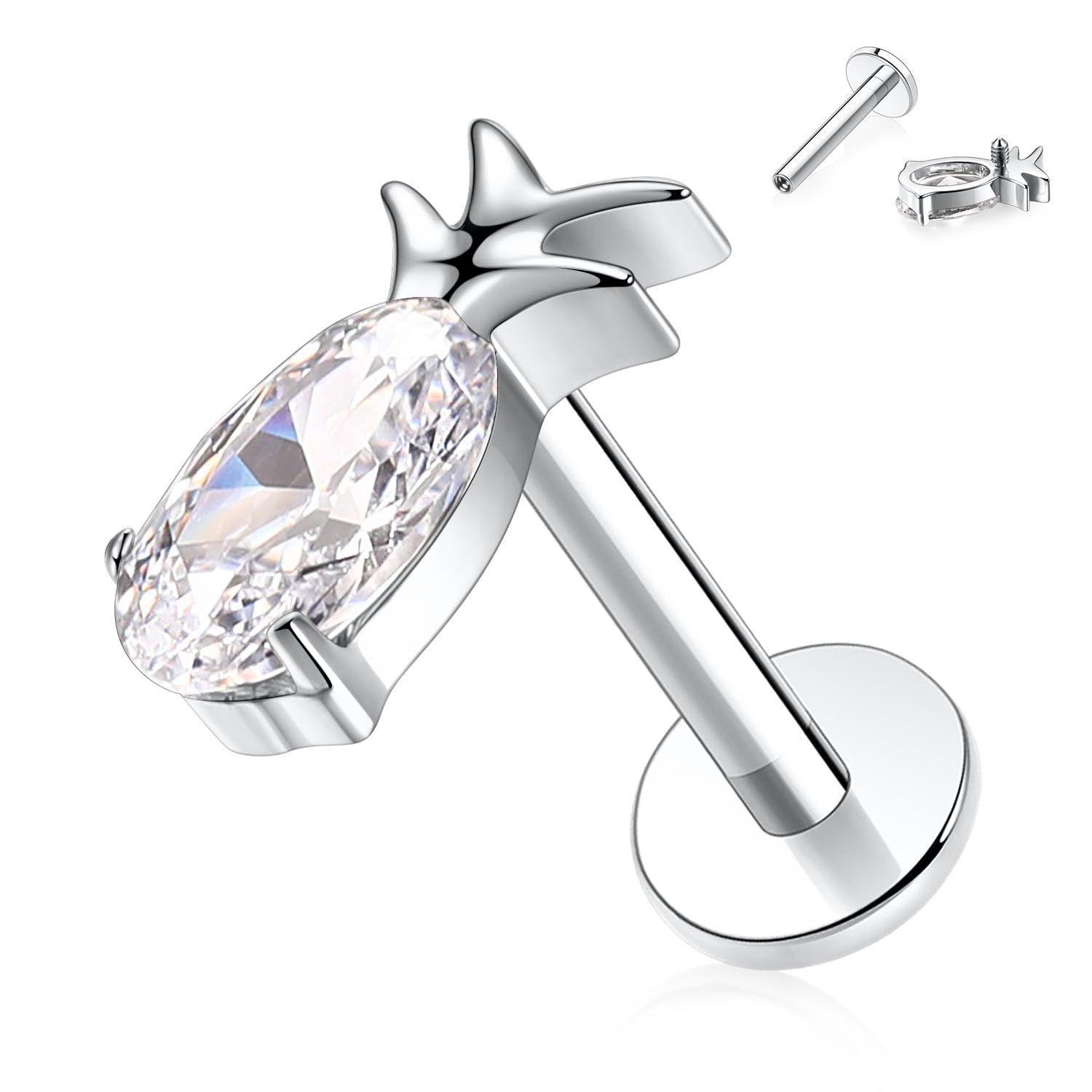 hengkaixuan 16G Titanium Labret Studs - Internally Threaded Flatback - Unisex - Silver - Piercing Jewellery — view 31