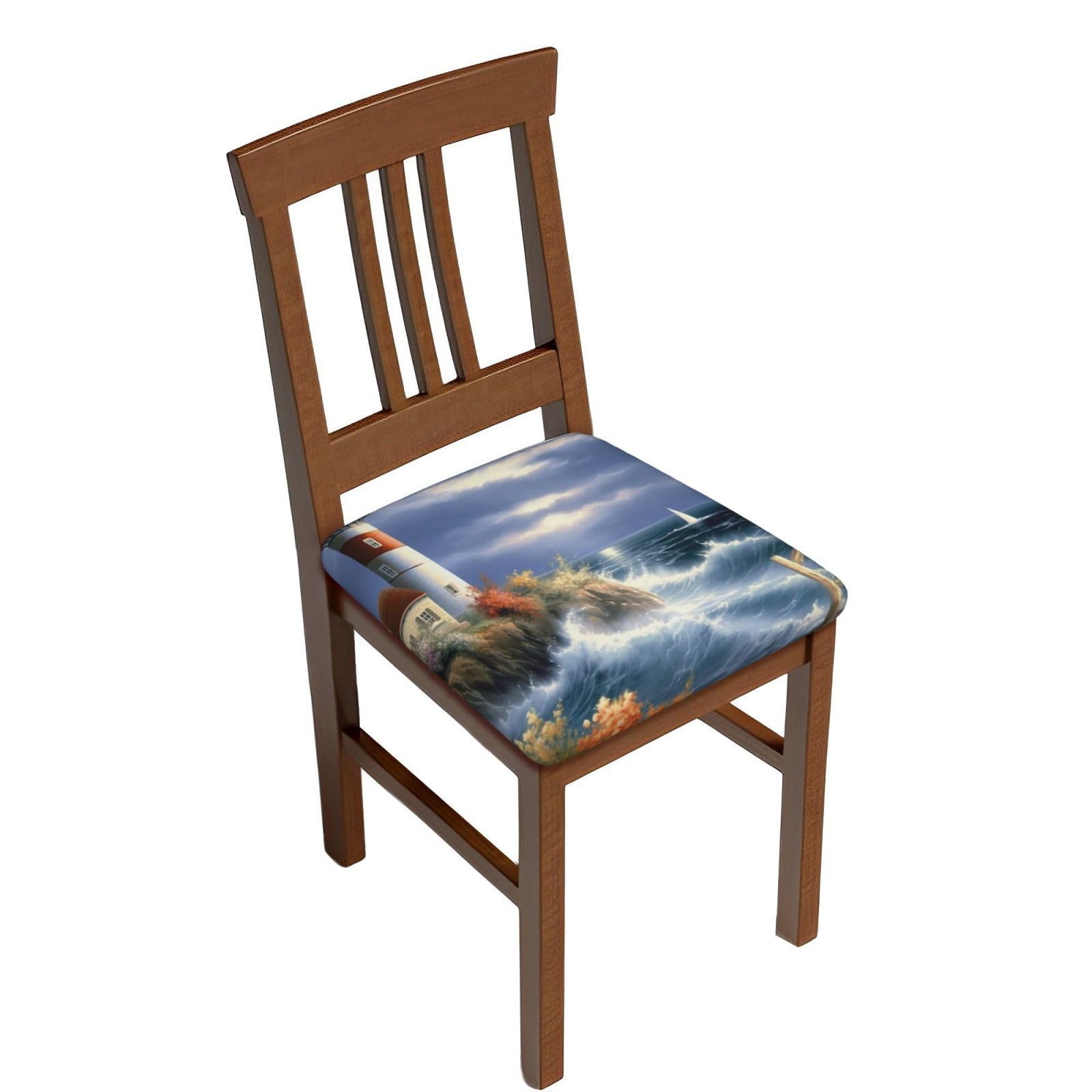 DWVTSLH Lighthouse Diamond Painting Bar Stool Covers Square, Six Piece High Elastic Soft Seat Cushion Cover Protector Washable Barstool Slipcovers Nonslip Replacement Square Bar Chair Covers