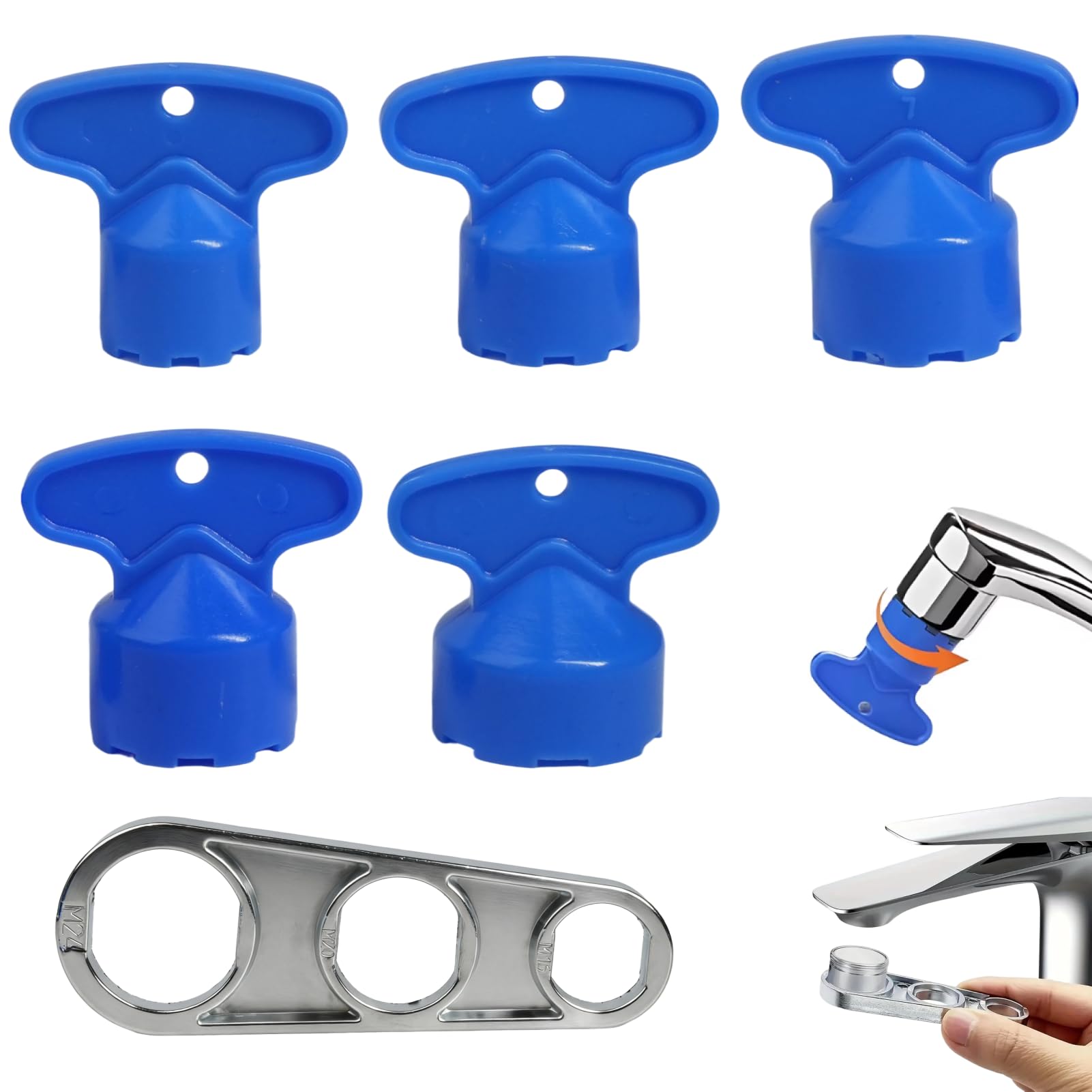 5 llaves de aireador de grifo para llave de perlator y 1 pieza de descalcificador de grifos para un cuidado óptimo de los perladores de baño y cocina (M16.5, M18.5, M21.5, M22.5, M24)