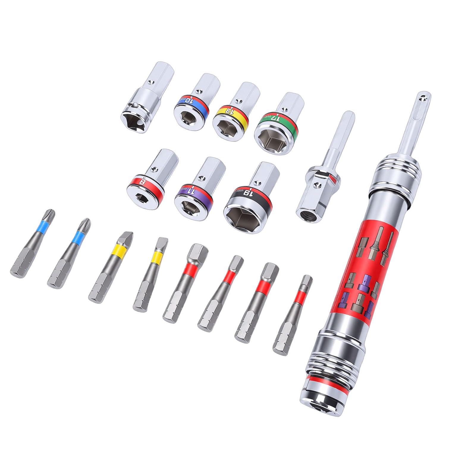 LiebeWH Set di Punte a Bussola Set di Barre di Prolunga di Punte a Bussola in Acciaio Legato da 8-19 Mm con Codolo Esagonale da 8 Mm per Chiave per Trapano Elettrico Riparazione di