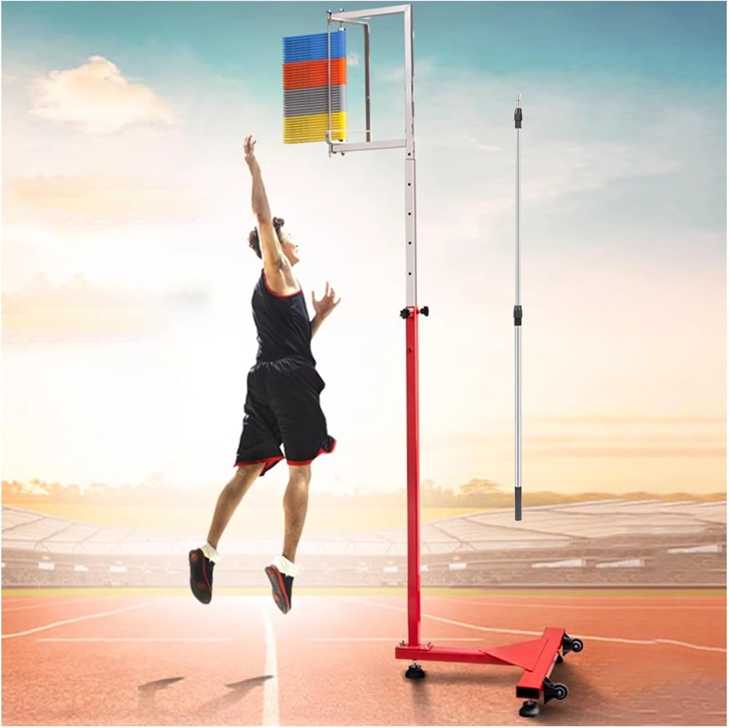 Adjustable Vertical Jump Tester with Wheels & Reset Pole - Floor Training Equipment for Volleyball, Basketball, Kids, Youth, Adults - Perfect for Schools & Stadiums (1.4-3m / 4.6-9.8ft)
