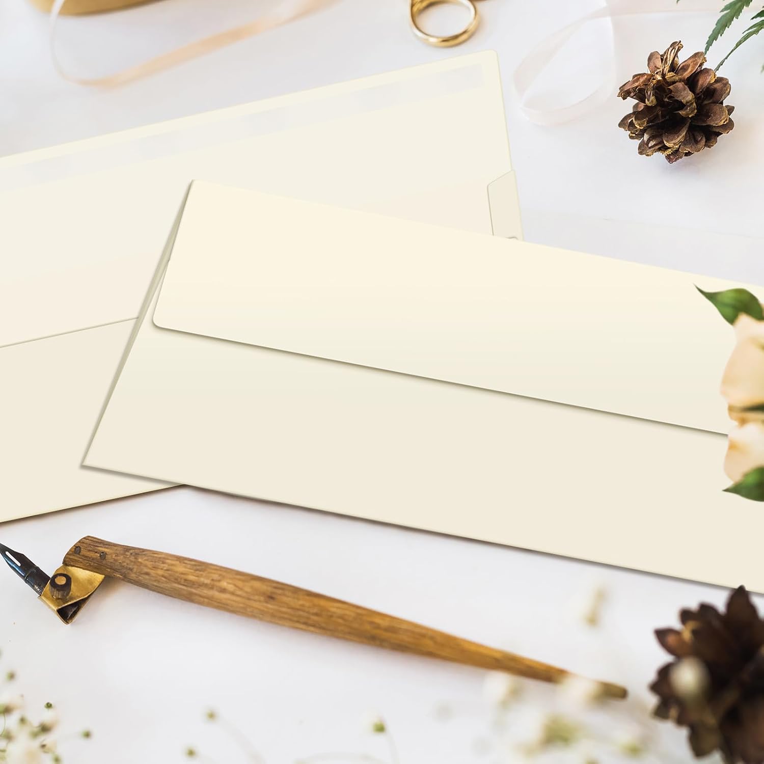Marspark 100 Qty #10 Natural Business Envelopes 80 lb 4-1/8'' x 9-1/2'' Peel Press Letter Size Envelopes Professional Mailing Printable for Security Office Use Home Mail