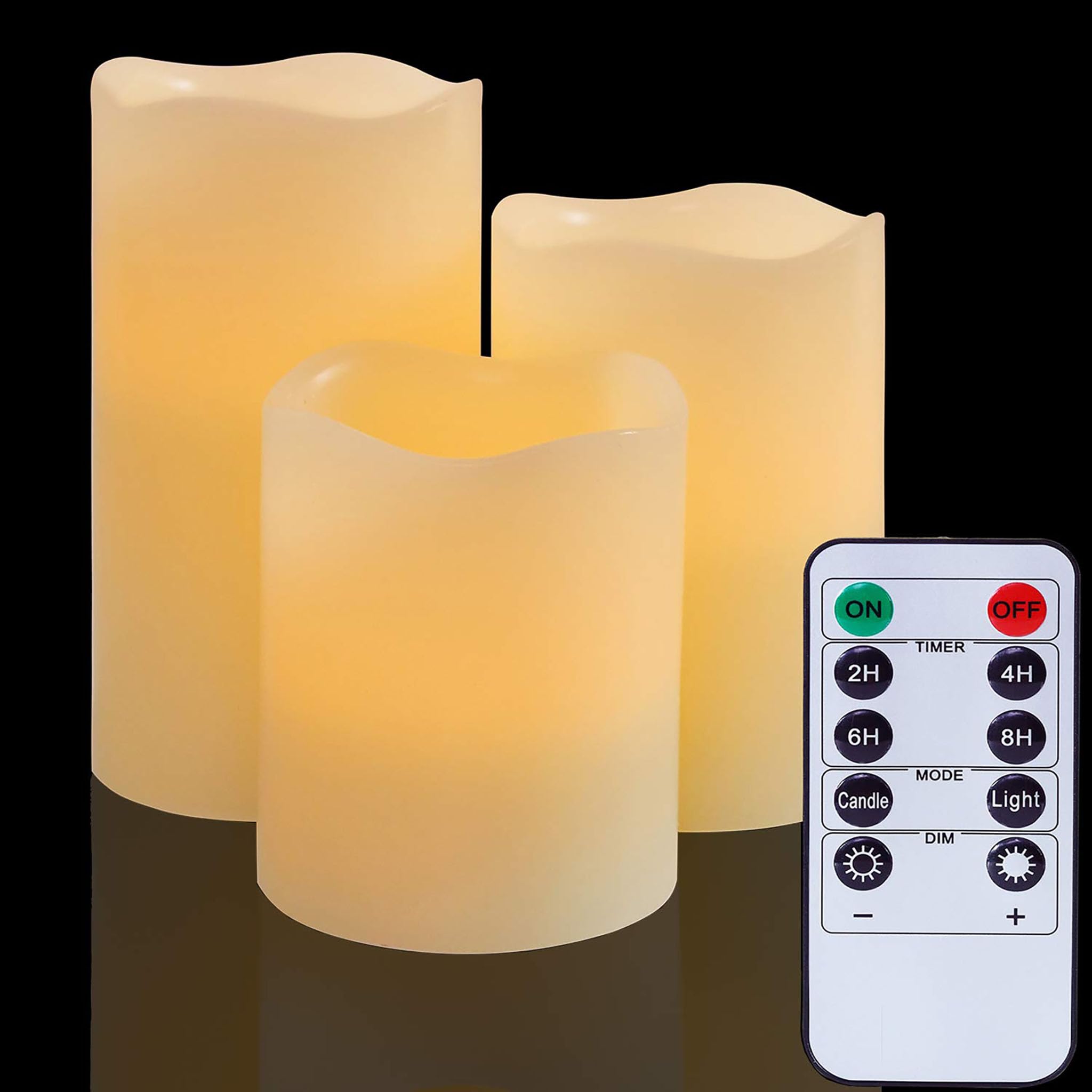 Fanna 3 Candele Led Pilastro Betulla con Telecomando e Batterie, Candele con Timer per Natale Decorazione Uso Interno - H 10/12,5/15 cm
