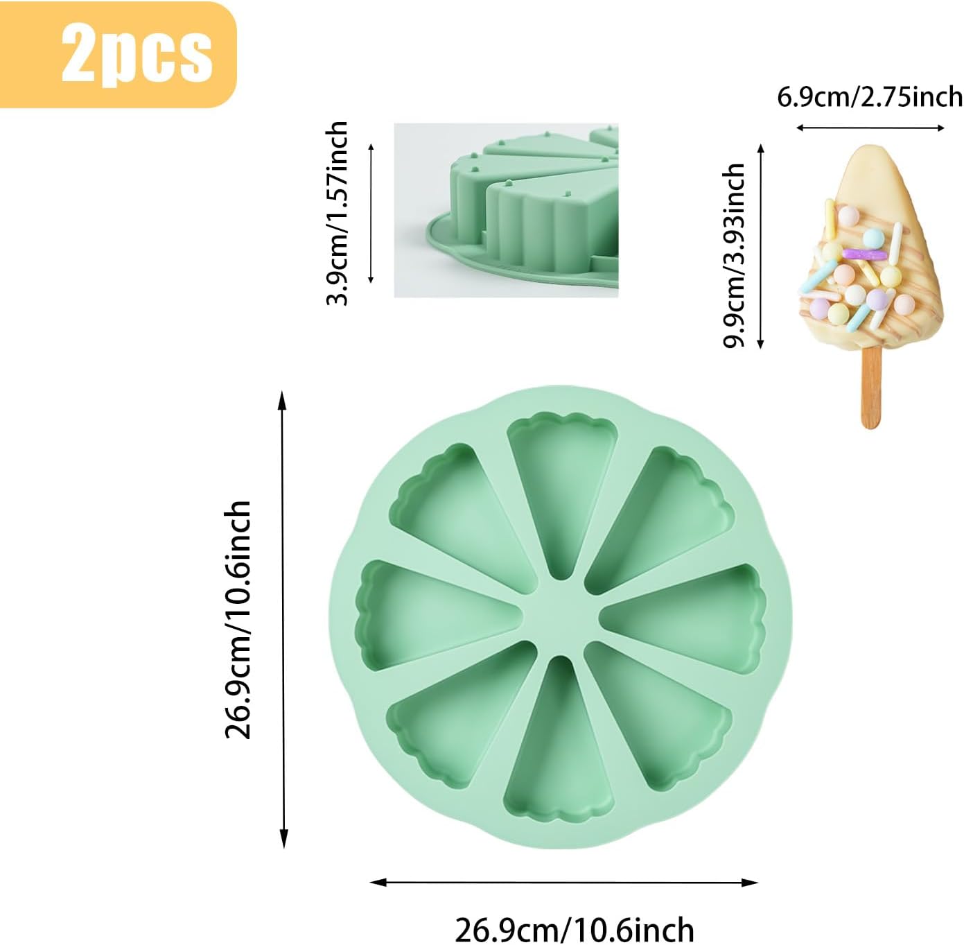 QELEG 2 Pack Silicone Scone Pan, Nonstick Triangle Cake Pan Baking Mold for Pizza Slices, Brownies Muffins, Cheesecake, Pastry, Cornbread, Green/8 Cavitives - Image 2