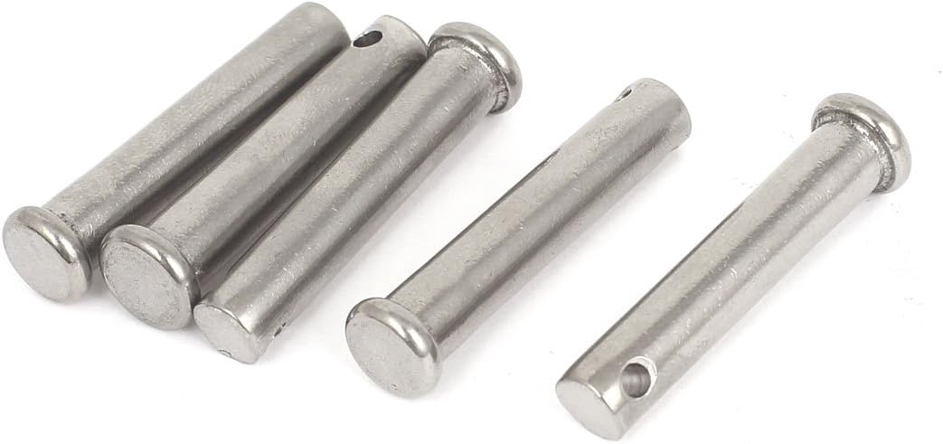 Sourcingmap M8 x 40mm Flat Head 304 Stainless Steel Round Clevis Pins 5 Pcs, Silver Tone