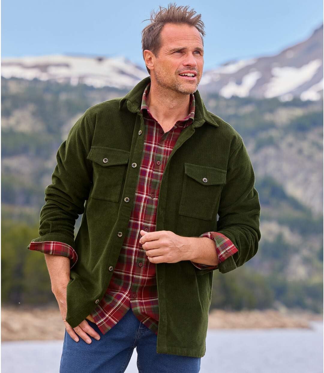 ATLAS FOR MEN - Giacca Camicia Invernale da Uomo in Velluto Verde Scuro - Camicia a Maniche Lunghe da Uomo - Giacca Camicia Calda con 2 Tasche - vestibilità Ampia - Disponibile in Taglie Grandi