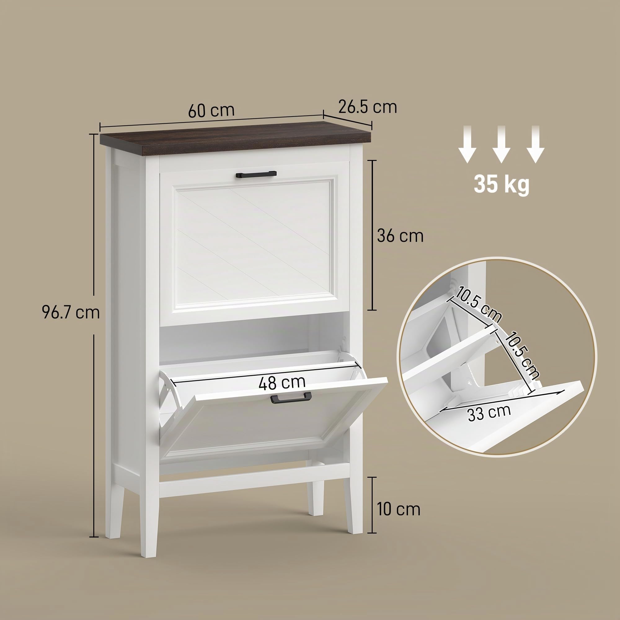 HOMCOM Scarpiera Salvaspazio Slim 2 Ante a Ribalta 8-12 Paia Bianco | Scarpiera Ingresso, Ripiani Regolabili, Porta Scarpe, Design Rustico, per Corridoio Soggiorno Ingresso