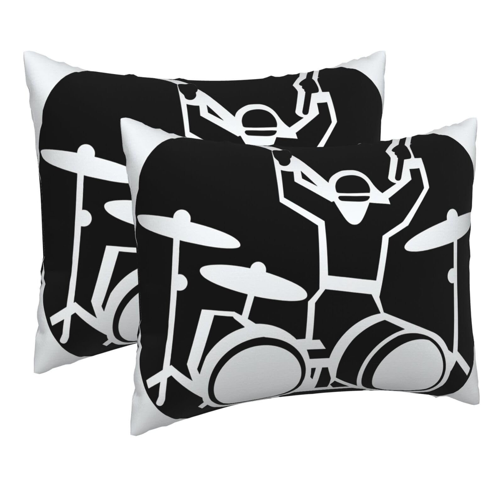 2 Pack Pillow Cases with Hidden Zipper, Soft Breathable Pillow Covers for Hair and Skin, Drummer Pillowcases 16"x20" Bed Pillow Protectors Cover for Sleeping Gifts