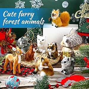 Skylety 15 pieces animal ornaments woodland faux fur animal hanging ornament bulk plush simulation fall christmas tree decoration for home backpack party holiday  urban country home decor