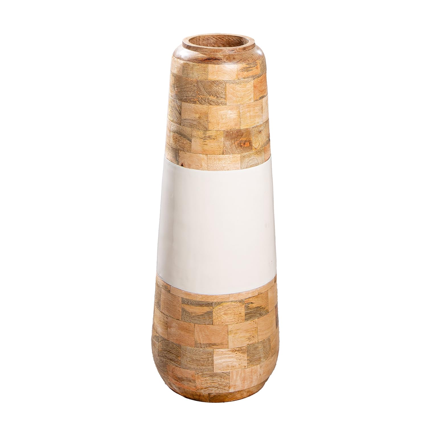 GILDE Naturelle Mango Wood Vase Height 59 cm x Diameter 22 cm Conical Shape Natural and White Glossy and Matt Decorative Vase