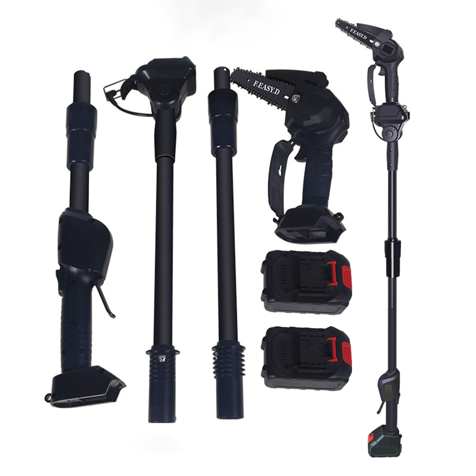 2 en 1 Mini Motosierra Bateria, 6" Motosierra Pertiga Electrica Inalámbrica, 1.7m Motosierra Telescópica con 2 Baterías, Sierra Electrica Podar Arboles para Cortar Ramas y Jardines