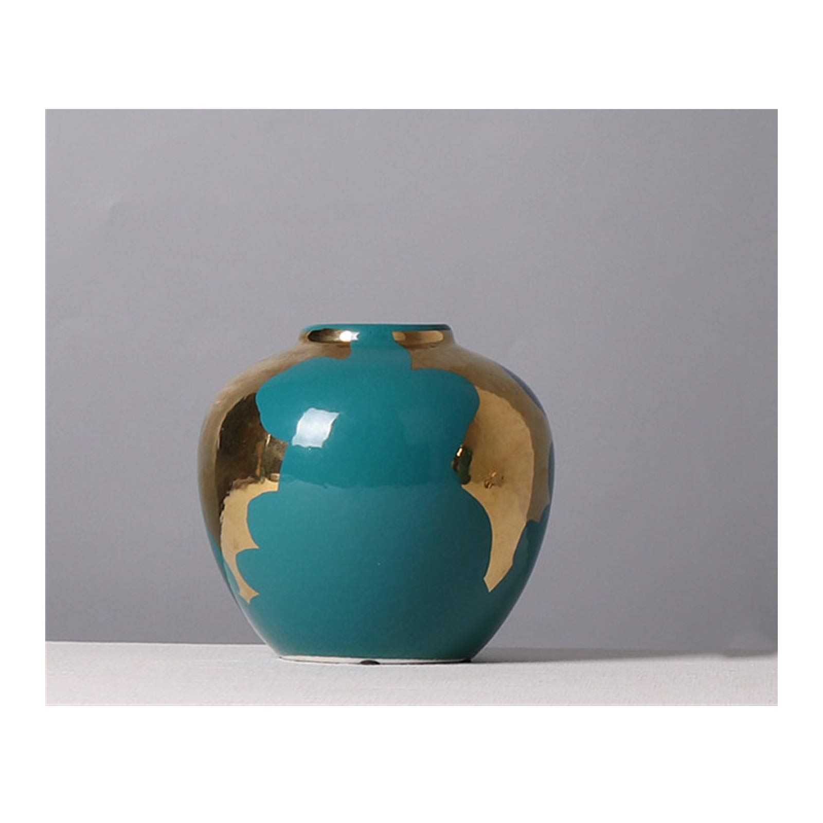 asdchZen Vases Creativity Golden Vase Chinese Style Ceramic Vase Modern Home Flower Arrangement Accessories With Cover Copper Crafts Decoration Vases For Decor,17.5x17cm