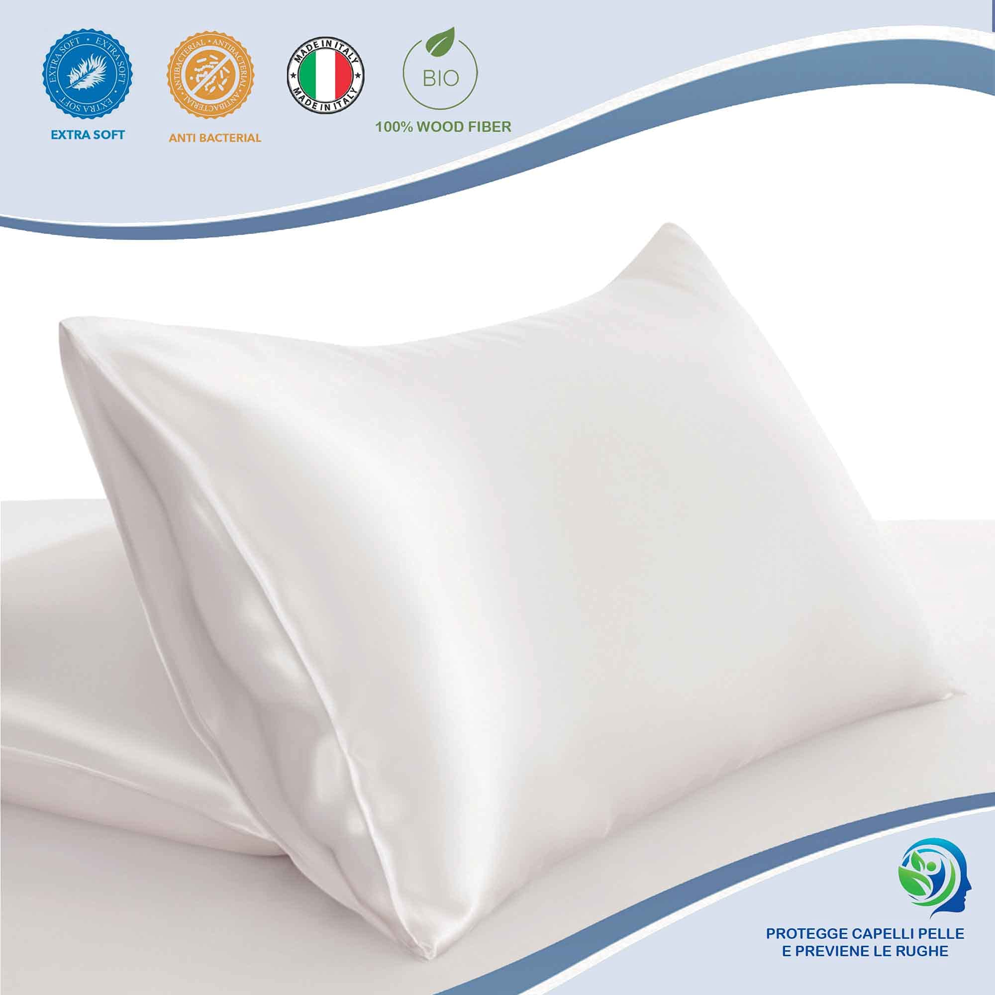 Giovanni Dolcinotti | Set 2 Federe a Sacco in Fibra di Legno Anti Rughe, Protezione Capelli, col. Bianco Ottico, 50x80 cm