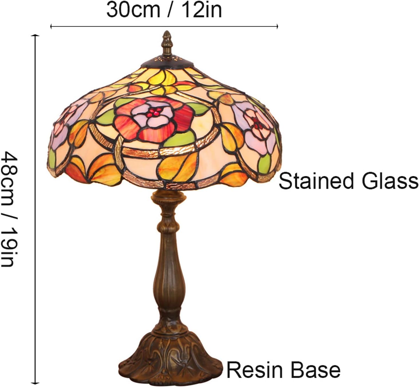 12 Inch Tiffany Style Table Lamp Morning Glory Stained Glass Desk Lights Vintage Floral Reading Lamp with Resin Base for Bedroom Living Room Cafe Bar,A
