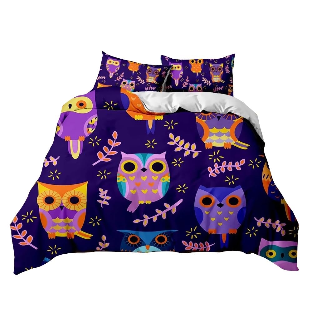 Housse de couette hibou 260x220 résolvant le manque de couette pour lit double multicolore 3 pièces