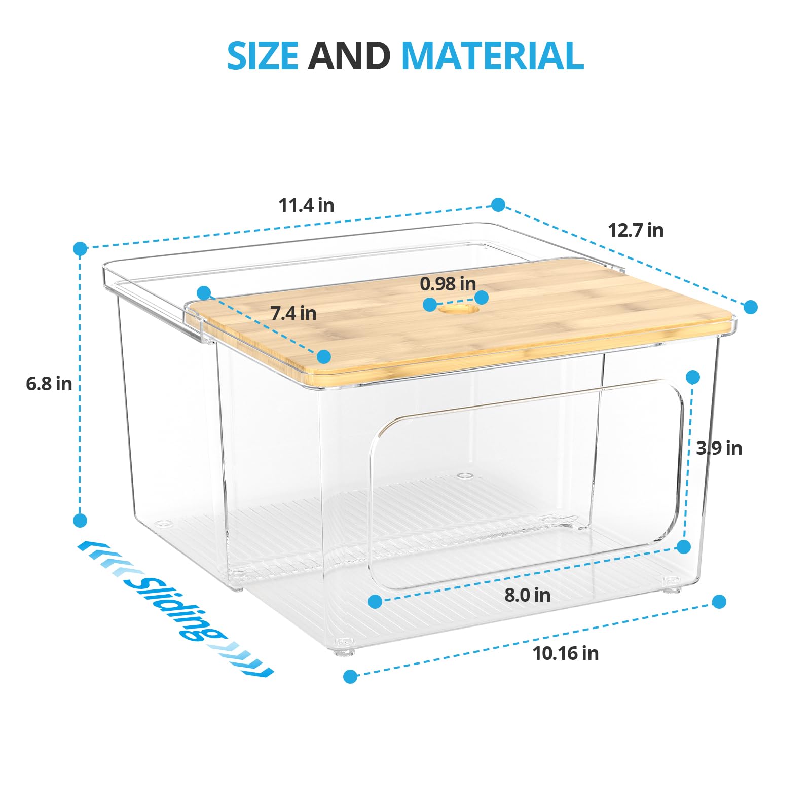 Dispensador de bolsas de basura, dispensador de bolsas de basura transparente con tapa de bambú y caja de cajón deslizante, soporte para bolsas de basura para cocina, debajo del fregadero