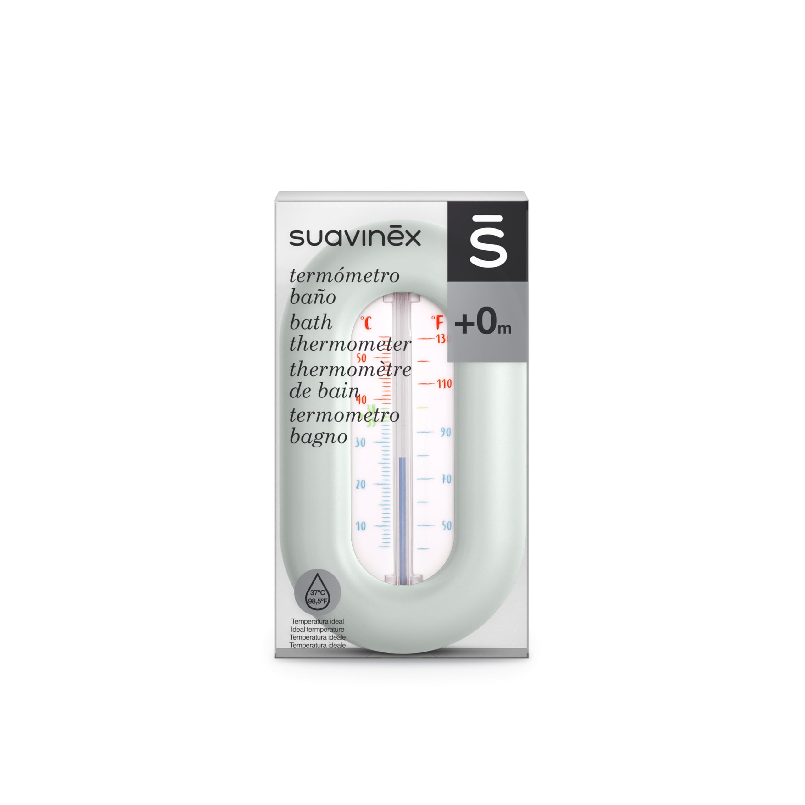 Suavinex, Termometro da Vasca per Neonati, per il Bagnetto, Senza Mercurio, Senza Batterie, Preciso, Resistente, Veloce e con Scala Cromatica, Gradi ºC e ºF, Galleggiante, +0M, Design Birdies, Verde