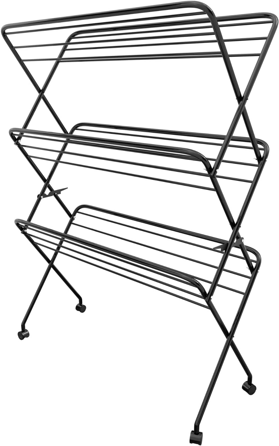 Mod Cons 3-Tier Cloth Drying Stand - Premium Laundry Drying Stand with Over 55 Feet of Drying Space - Foldable, Space-Saving, and Rust-Resistant Clothes Drying Rack (Black, 3 Tier With Wheels)