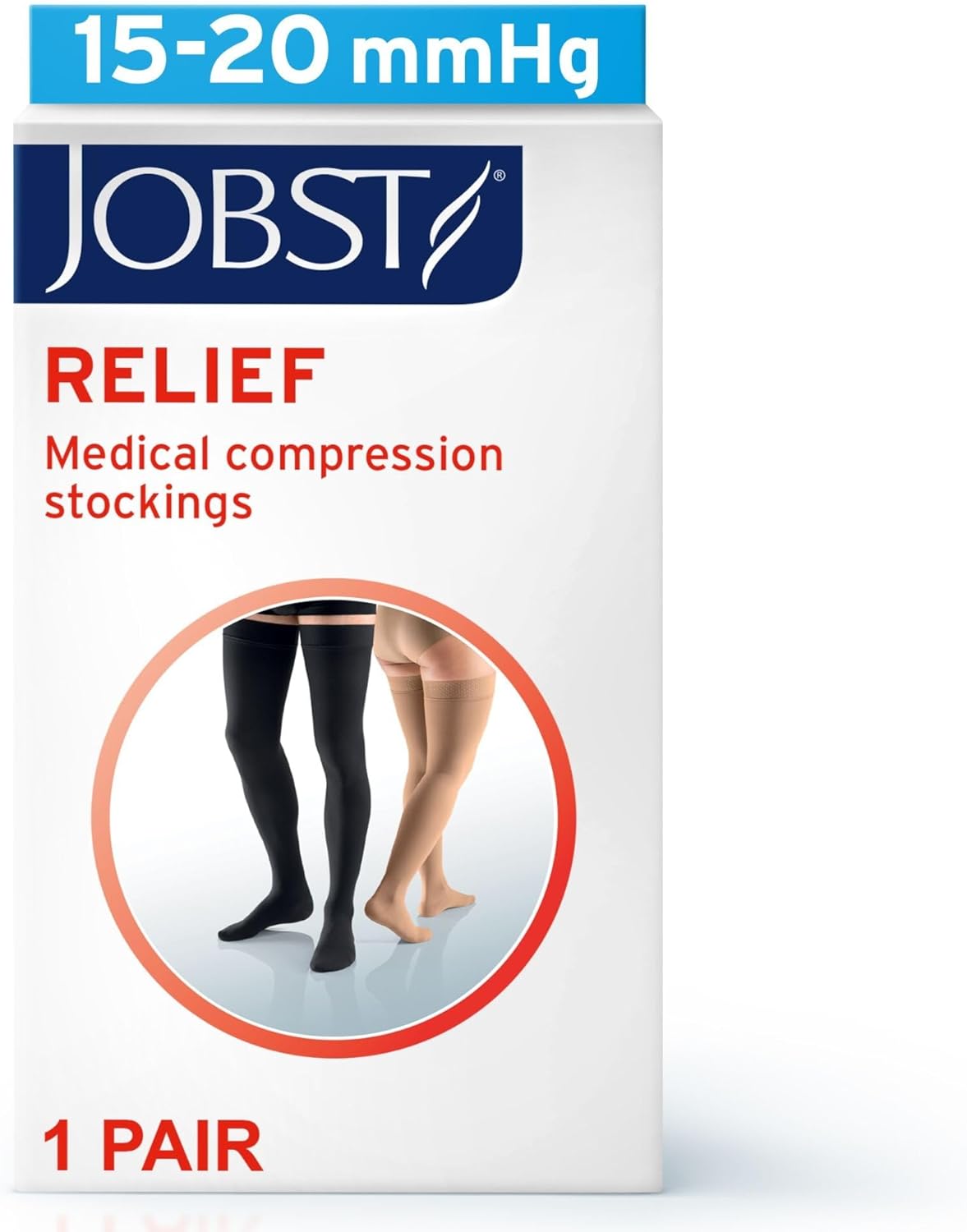 JOBST Relief 15-20 mmHg Compression Stockings, Thigh High Silicone Band, Open Toe | Compression Socks for Women/ Men for Tired, Aching or Swollen Legs