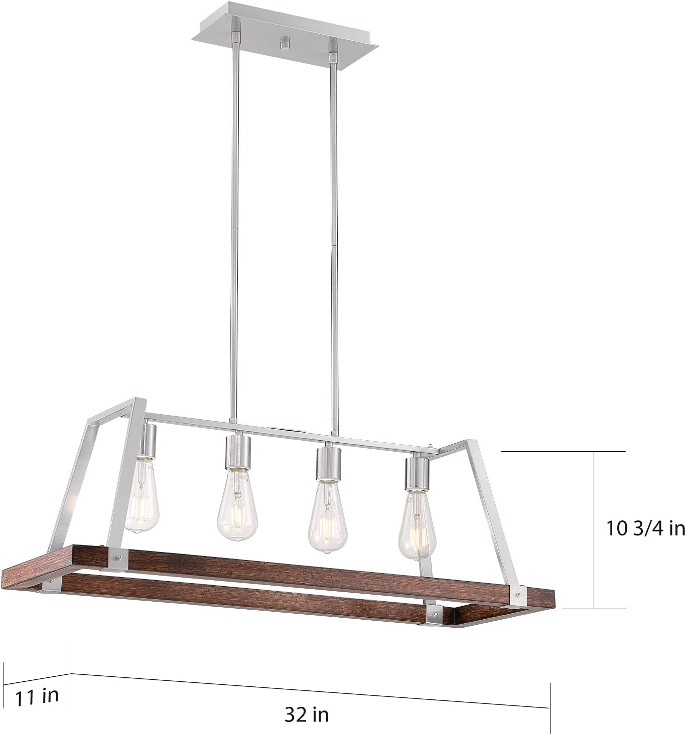 Nuvo 60/6884 Outrigger Kitchen Pendant Fixture Brushed Nickel and Nutmeg Wood Finish, 4 Light