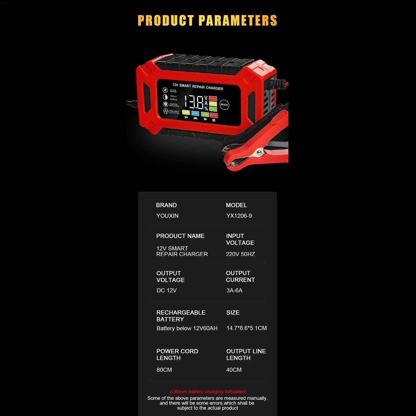 Caricabatterie intelligente da 12 V - 6 A completamente automatico gestore della batteria con compensazione della temperatura | Caricatore a goccia per moto, auto, tosaerba, barca |