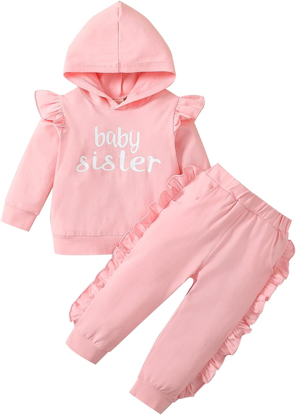 puseky Baby Girl Clothes Ruffle Long Sleeve Baby Sister Hoodie Tops Pocket Pants Outfits 3-4 Years Pink Toddler Clothing Sets for girls