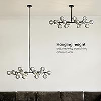 Vista 5 de CROSSIO 16 Lights Mid Century Modern Chandelier Black Linear Chandelier Light Fixtures Glass Globe Sputnik Pendant Light for Dining Room Kitchen