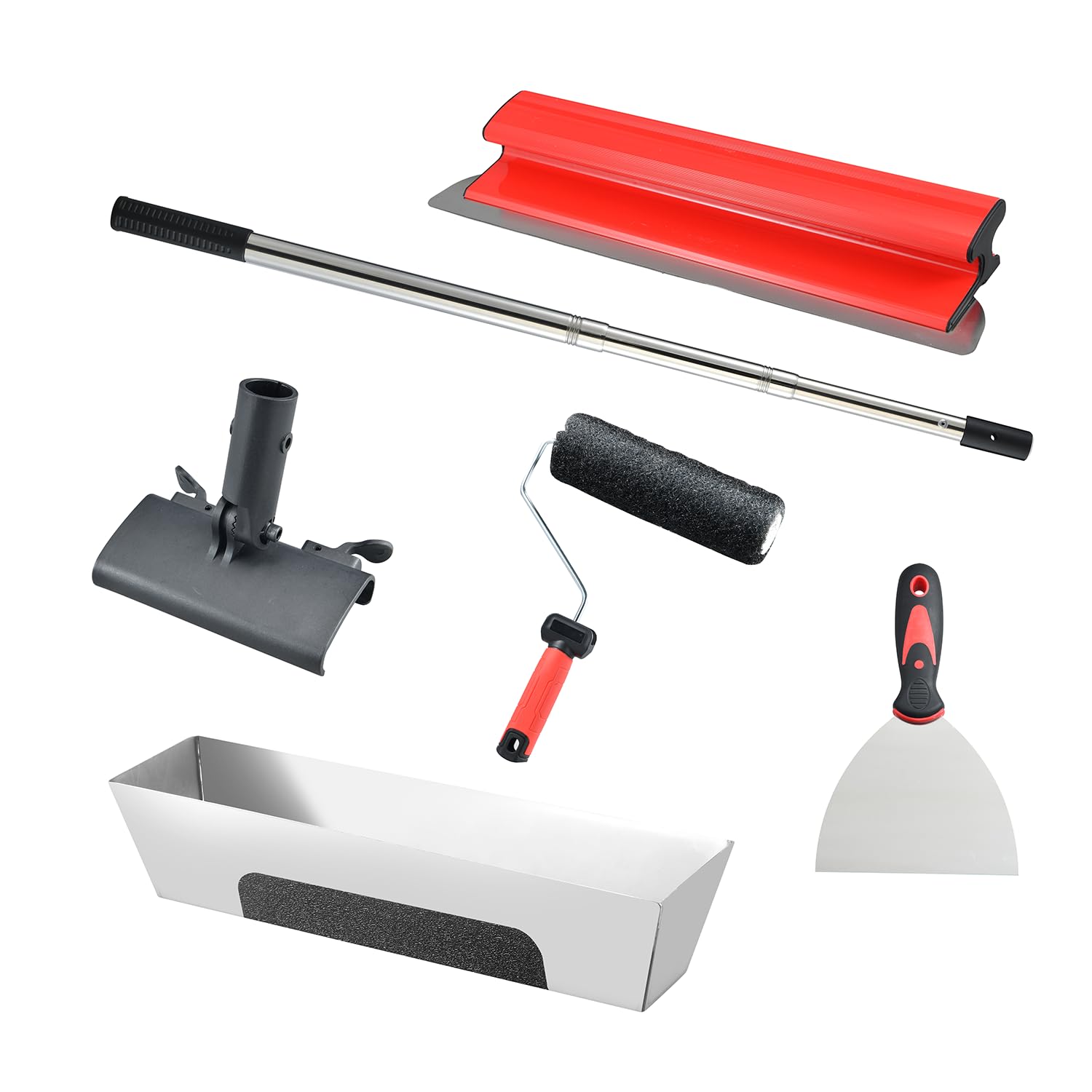 Espátula Pladur Profesional,Juego De Cinco Herramientas Para Enlucido,Hoja De Enlucido De Acero Inoxidable,Pértiga Telescópica De Aluminio De 60-134 Cm,Apto Para Enlucido De Paredes y Techos