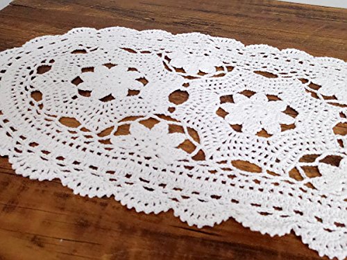 Laivigo Handmade Crochet Lace Oval Lucky Flower Tablecloth Table Runner Doilies Doily,12X24 Inch,White #TOP1