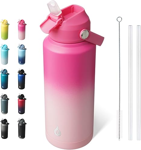 Miniatura 26 de BJPKPK - Botella de agua aislada con tapa de popote, botellas termo de 18 oz con boquilla suave, asa flexible y base antideslizante, libre de BPA, a