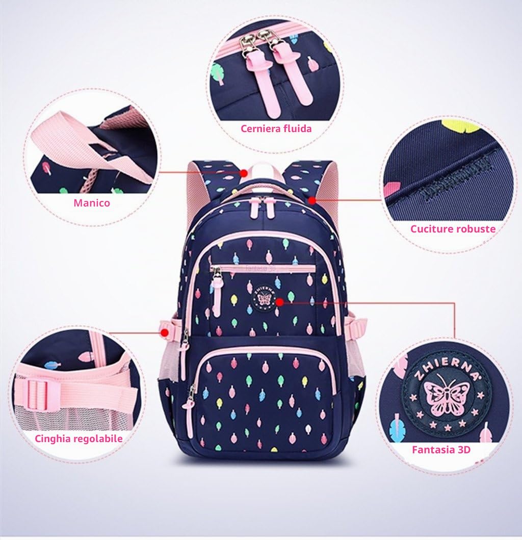 IvyH Zaino per ragazze,Sacchetti di scuola per ragazze Zaino Casual Daypack Zaino per laptop leggero Borsa da viaggio Foglia colorata Pattern