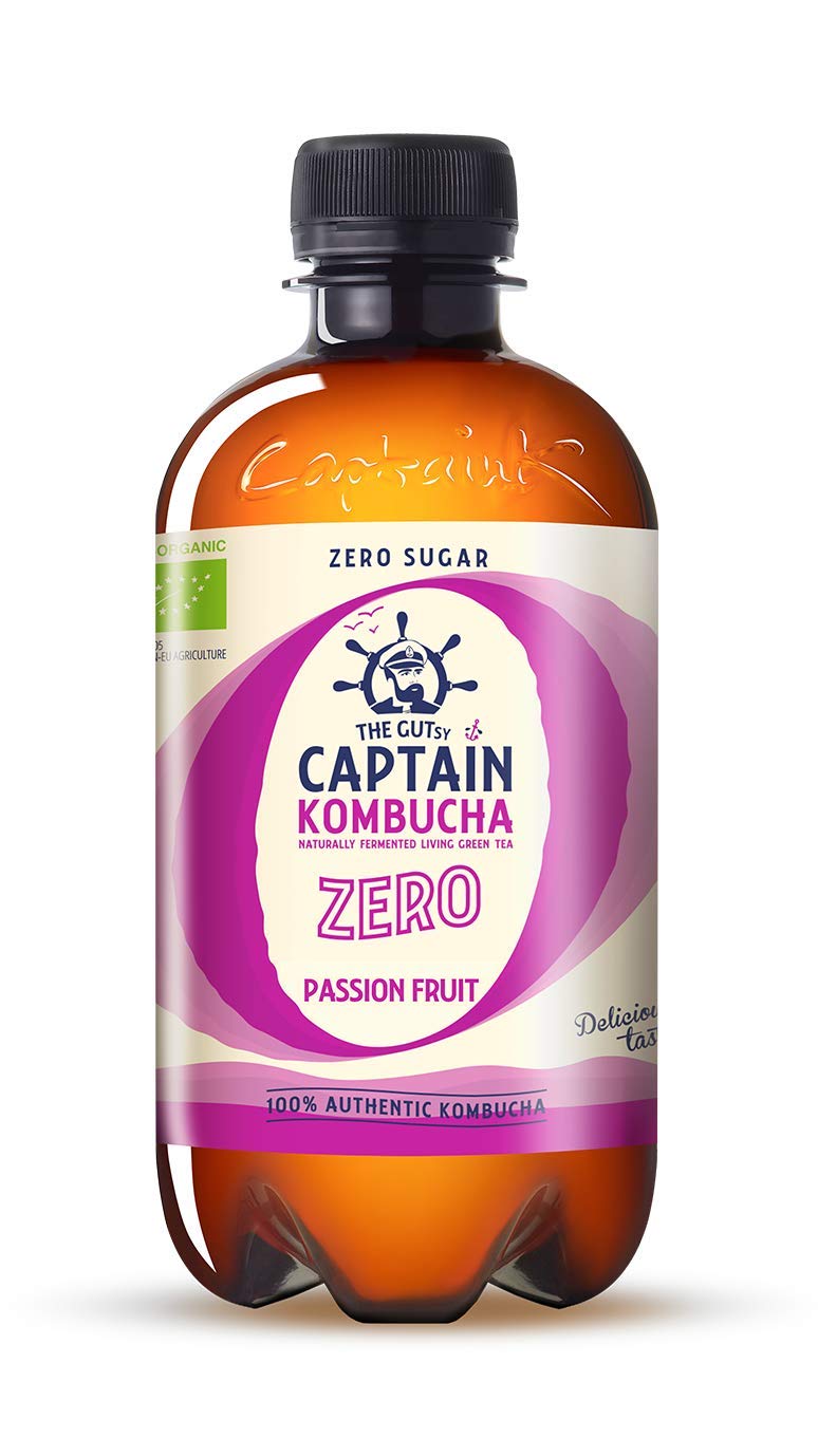 The Gutsy Captain Kombucha ZERO - Zero Sugar, Zero Calories - Bebida Probiótica Naturalmente Fermentada, Sin Pasteurizar, Vegan - 12 x 400ml - MixBox