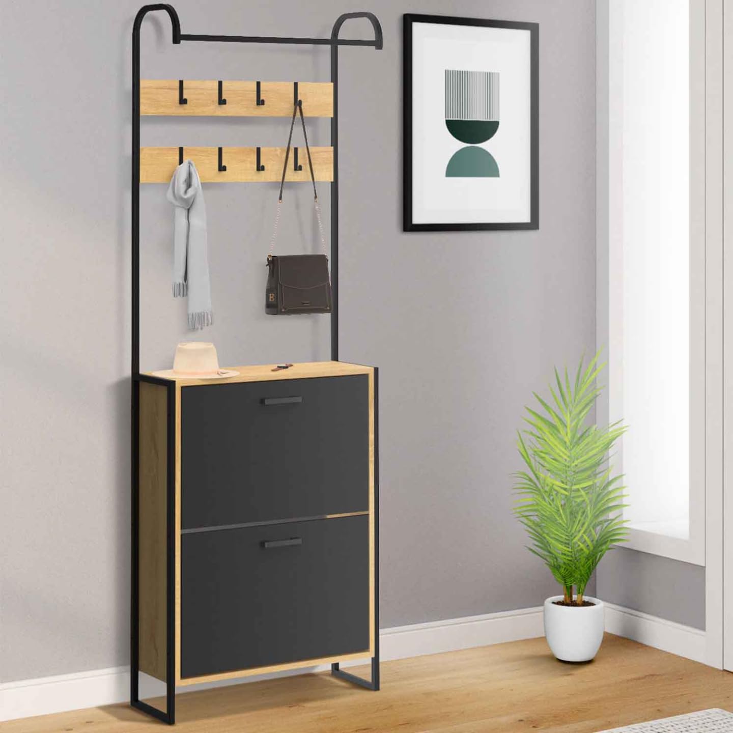 IDMarket - Vestiaire d'entrée Boston Meuble Chaussures 2 Portes Bois et Noir
