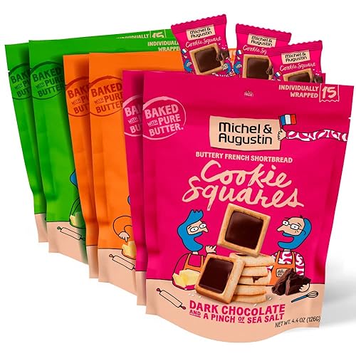 Michel et Augustin Galletas, aperitivos envueltos individualmente, paquete variado de 6 bolsas, galletas de mantequilla de chocolate gourmet, 15