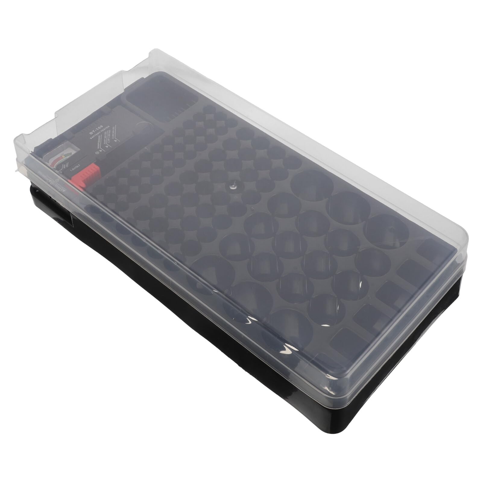 Custodia Porta Batterie in Plastica Trasparente Tester Integrato e Display Led, Organizer Compatto Scomparti per Batterie Aa Aaa Cella d 9v, Soluzione Portatile per Casa, Ufficio