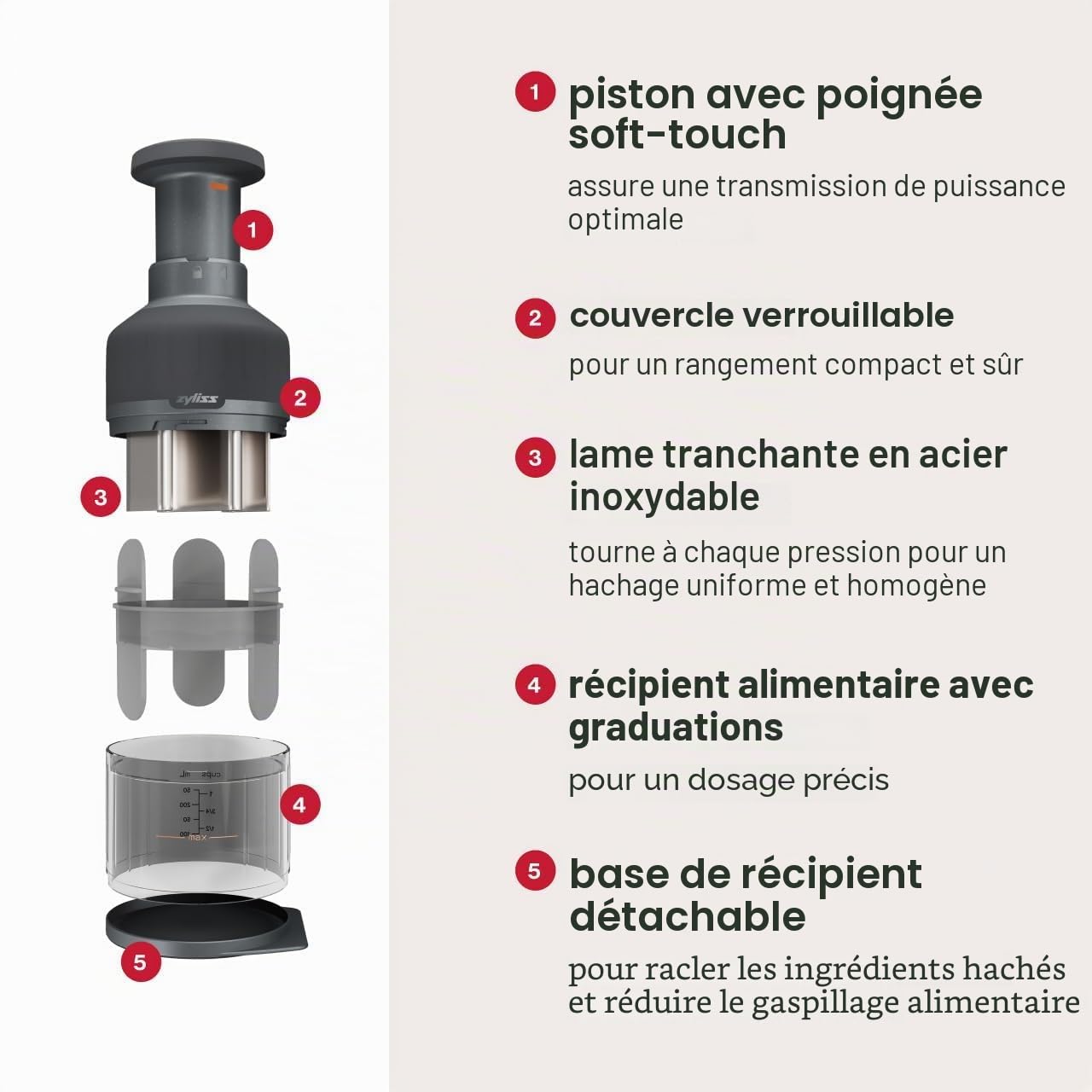 Zyliss Zick Zick 3 Hachoir Manuel Coupe Oignon Acier Inoxydable Éminceur Légumes Ail Herbes