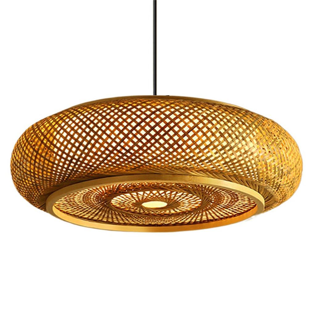 Lustre rotin retro salon de thé suspension bambou 50 cm