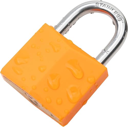 Miniatura 4 de Paquete de 2 cerraduras con llave igual, candado de latón cubierto naranja con grillete de acero inoxidable, cuerpo de bloqueo de 1-916 pulgadas,