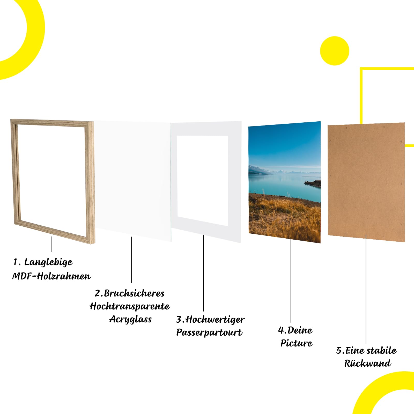 kollyseek 30x30cm MDF Picture Frame with Acrylic Glass and Natural Mount 12x12 in Display Photo Frame Decorative Poster Frame with Wood for Desktop/Wall Mounting (Natural) - Image 4