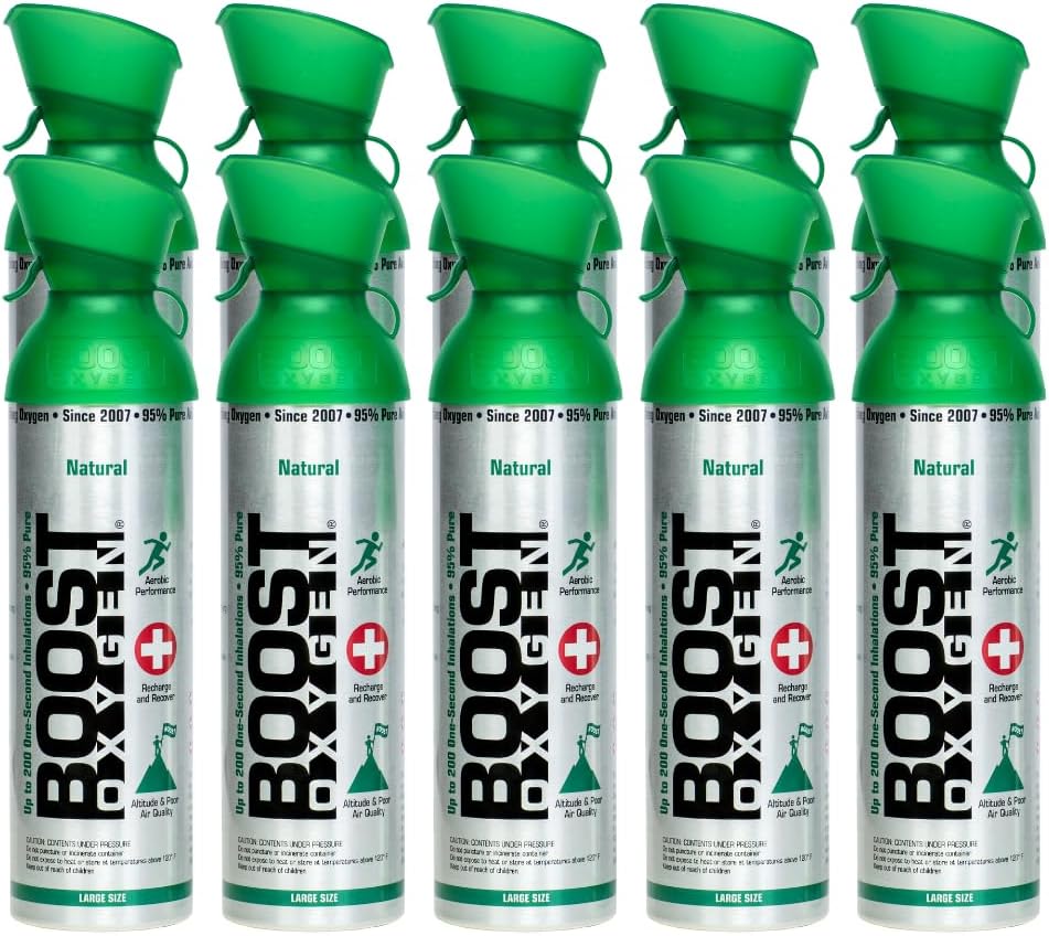 Boost Oxygen Large Natural 10L Canister | Respiratory Support for Aerobic Recovery, Altitude, Performance & Health (11 Pack)