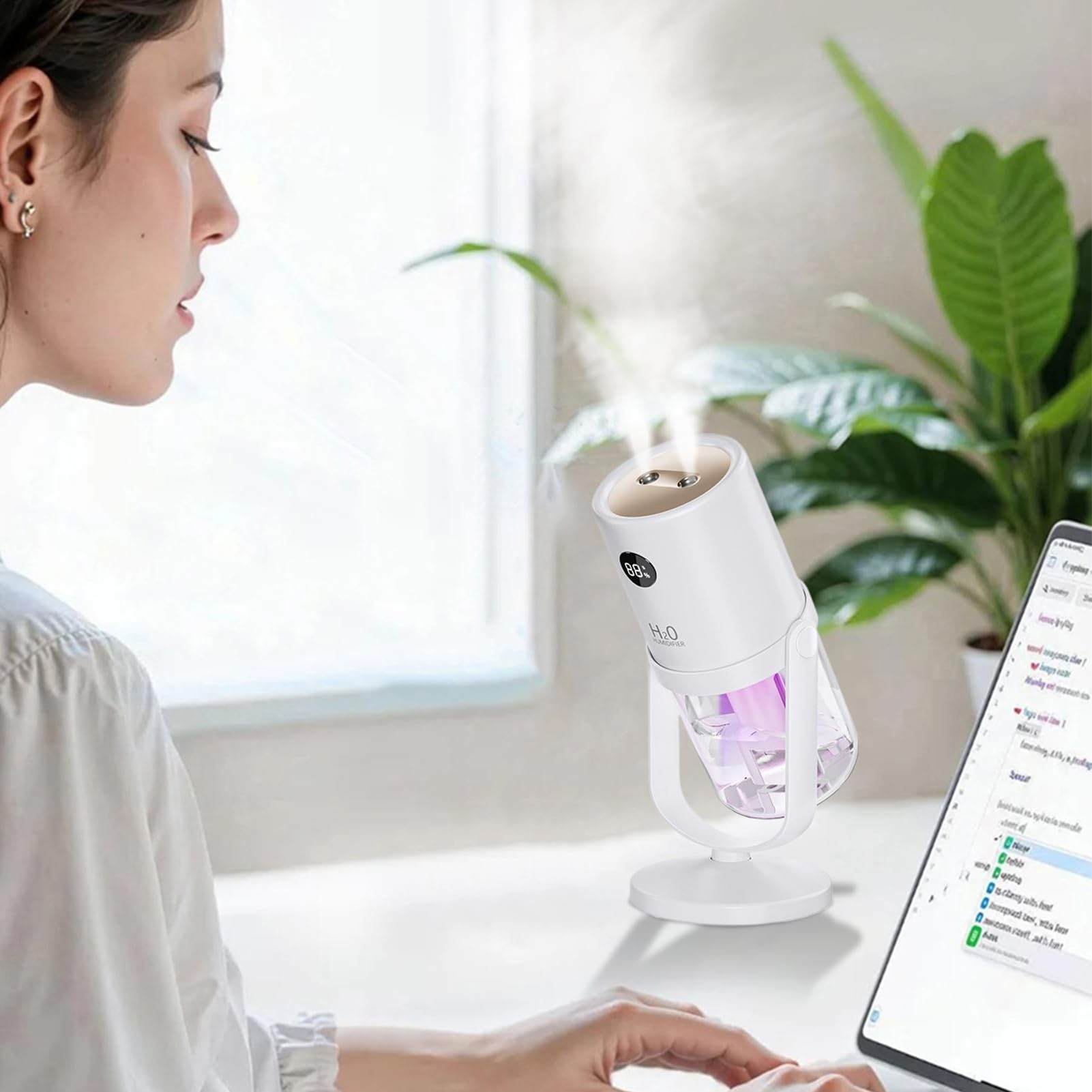 Umidificatore Personale Umidificatore a Doppio Beccuccio con Display | Purificatore D'Aria Per Camera Da Per Casa, Bagno, Asilo , Ufficio, Auto, Viaggio, Inverno E St