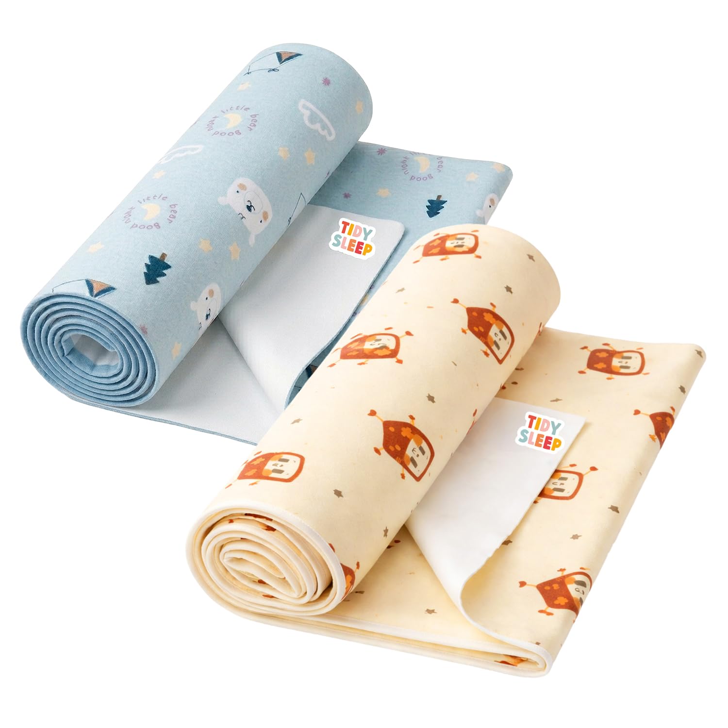 Tidy Sleep Printed Baby Dry Sheet Waterproof Mattress Protector for Newborns | Soft Quick-Dry Bed Protector Mat | Reusable Leakproof | Smart Robot & Bare Goodnight Pack 2 (Small)-image-11
