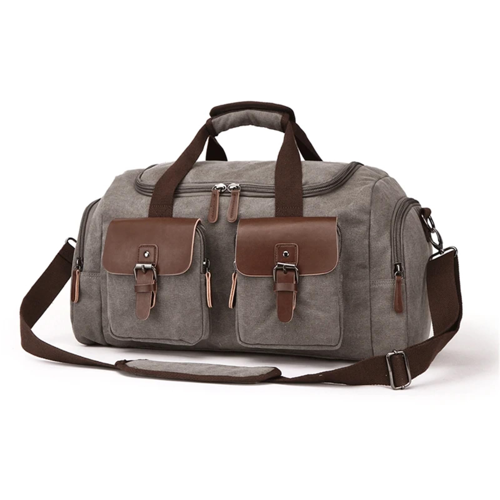 Borsa Da Palestra Canvas Leather Men Travel Bag Bags Handbag High Capacity Shoulder Crossbody Duffel per Viaggiare(Grey)