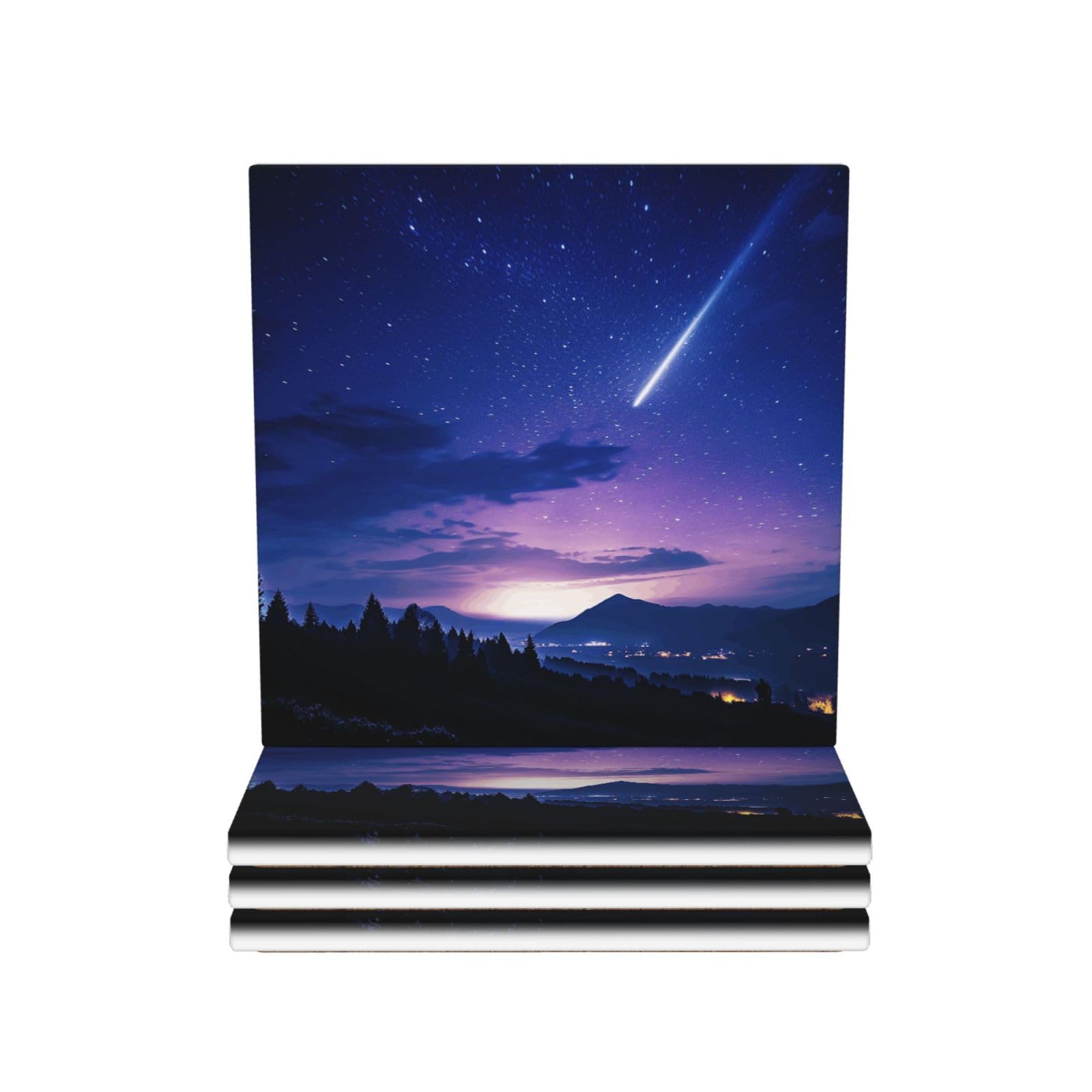 Drink Coasters Set of 4 Coffee Ceramic Coaster Night sky silhouette Coasters for Drinks Coffee Cup Mat Heat Resistant Tabletop Protection Coaster Desk Accessorie Home Decorative