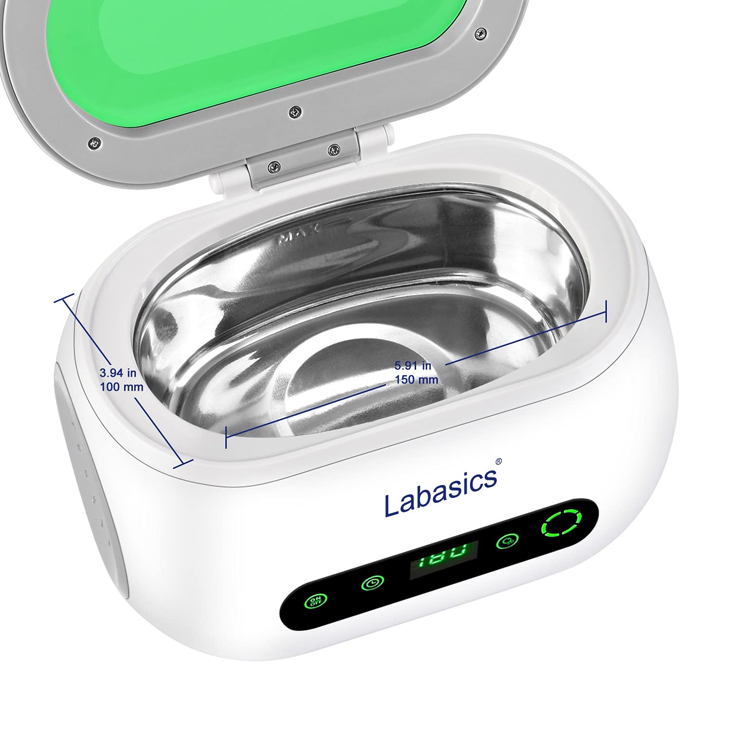 Labasics Myjka Ultradźwiękowa, Profesjonalna Kompaktowa Myjka Ultradźwiękowa z Cyfrowym Timerem do Instrumentów Laboratoryjnych, 600 ml