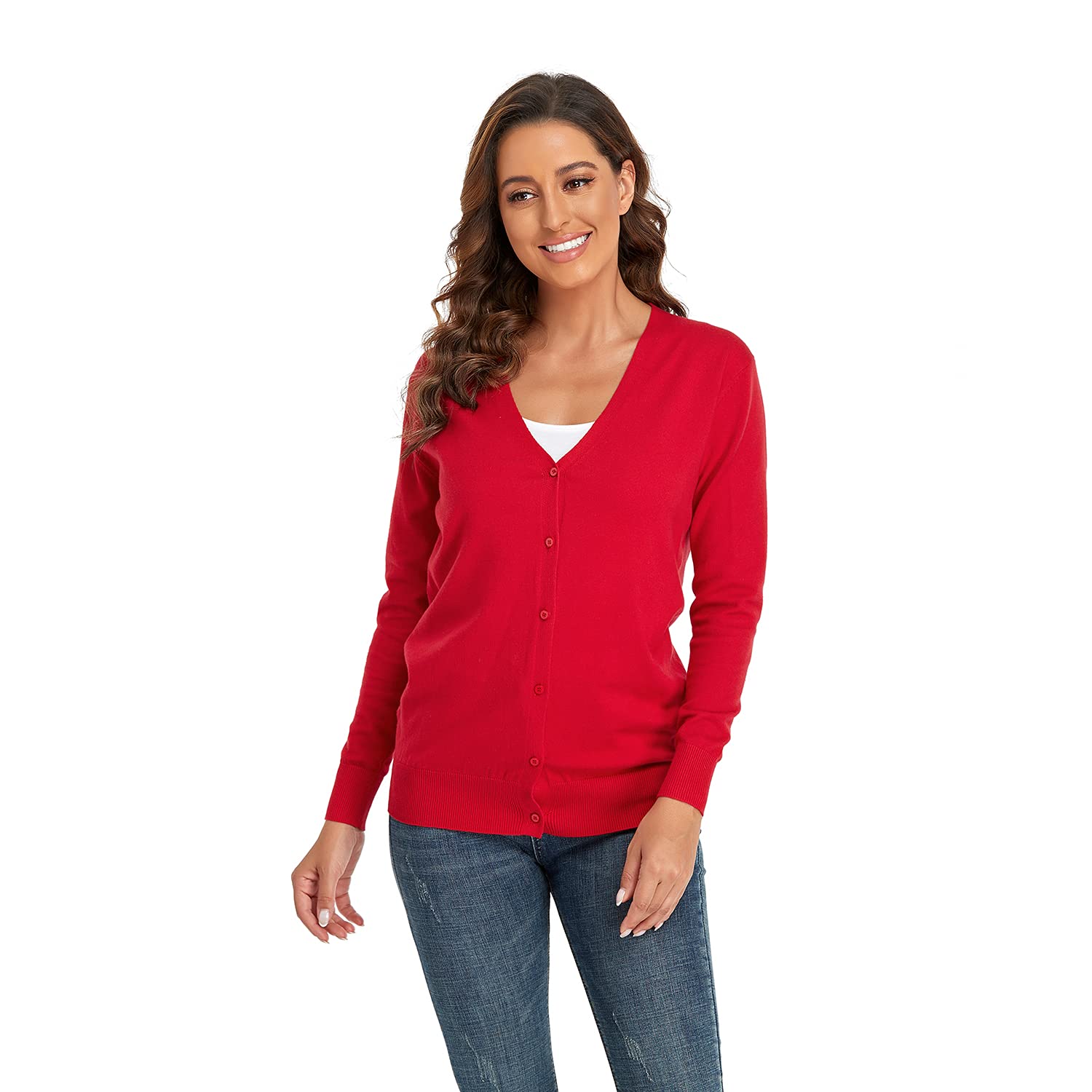 CUNYI Gilet Femme, Chandail Tricot avec Boutons pour Femme, Pull Veste Cardigan Col V Manches Longues Classique