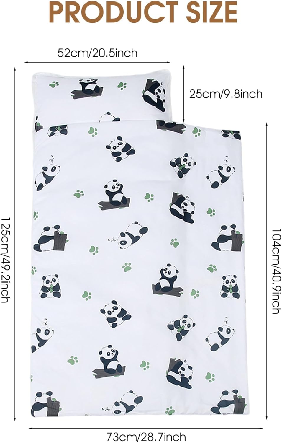 Cotton Toddler Nap Mat with Pillow ＆ Blanket 49x20 Anti-Kick Toddler Sleeping Bag with Handle Panda Print Roll Up Nap Mats for Preschool, Daycare, Indoor Decorations