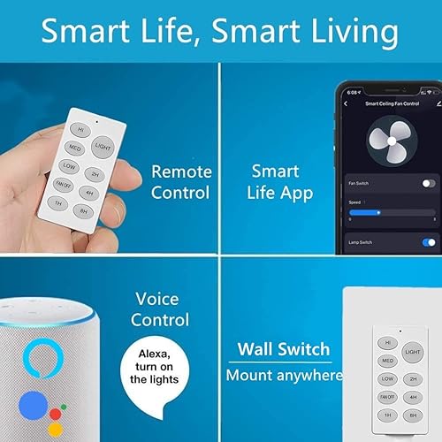 Miniatura 3 de Kit de control remoto de ventilador de techo Wi-Fi inteligente interruptor de control remoto inalámbrico montado en la pared y receptor compatible