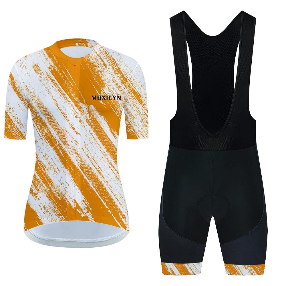MOXILYN Women Cycling Jersey Set Short Sleeve and Bike Short Bib with 20D Padded Quick Dry Breathable XS-3XL