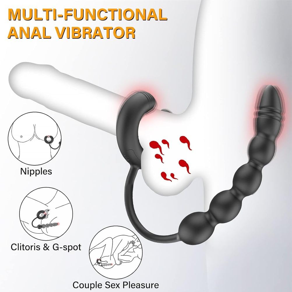 Anello Spermatico Unisex con Chiusura A Perlina con 3 Motori E modalità 10X10, Massaggiatore Prostatico Vibratore Punto G, Stimolatore Vaginale Clitoride Giocattolo del Sesso per Adulti